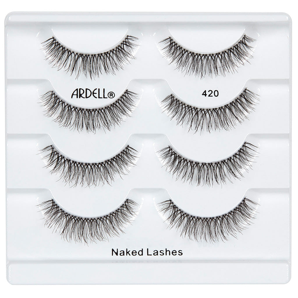A package of Ardell Naked Lashes 420 Multipack, containing four pairs of cruelty-free lashes, showcasing their natural, wispy style.