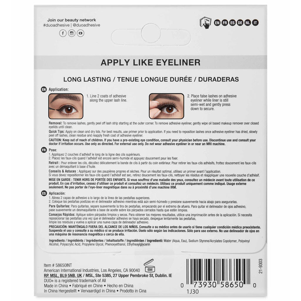 DUO Line It Lash It Adhesive Eyeliner - Clear (3.5g) - Back of Packaging
