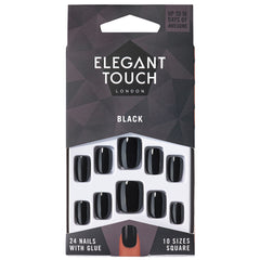 Elegant Touch False Nails Square Short Length - Black