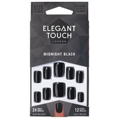 Elegant Touch False Nails Squoval Short Length - Midnight Black