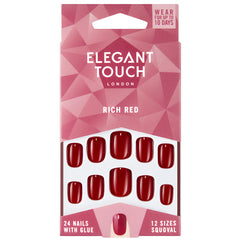 Elegant Touch False Nails Squoval Short Length - Rich Red