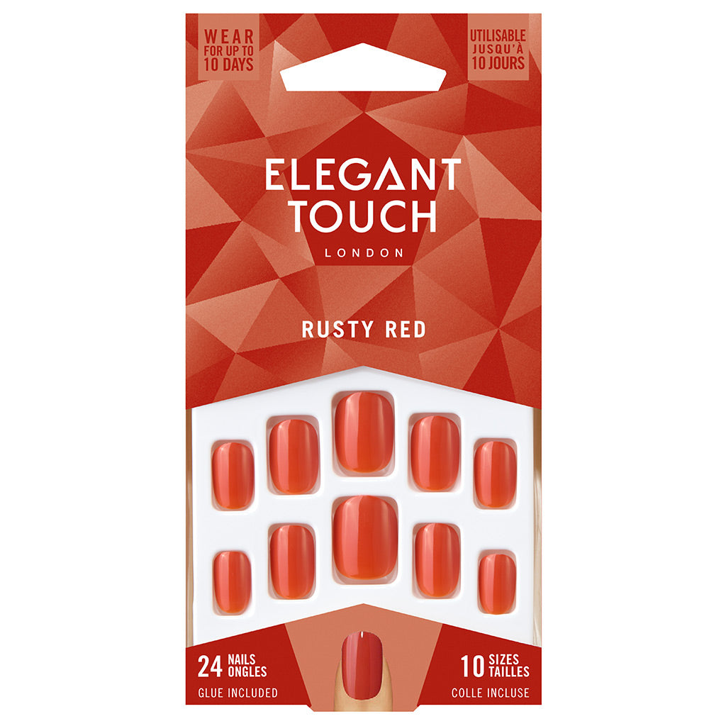 Elegant Touch False Nails Squoval Short Length - Rusty Red