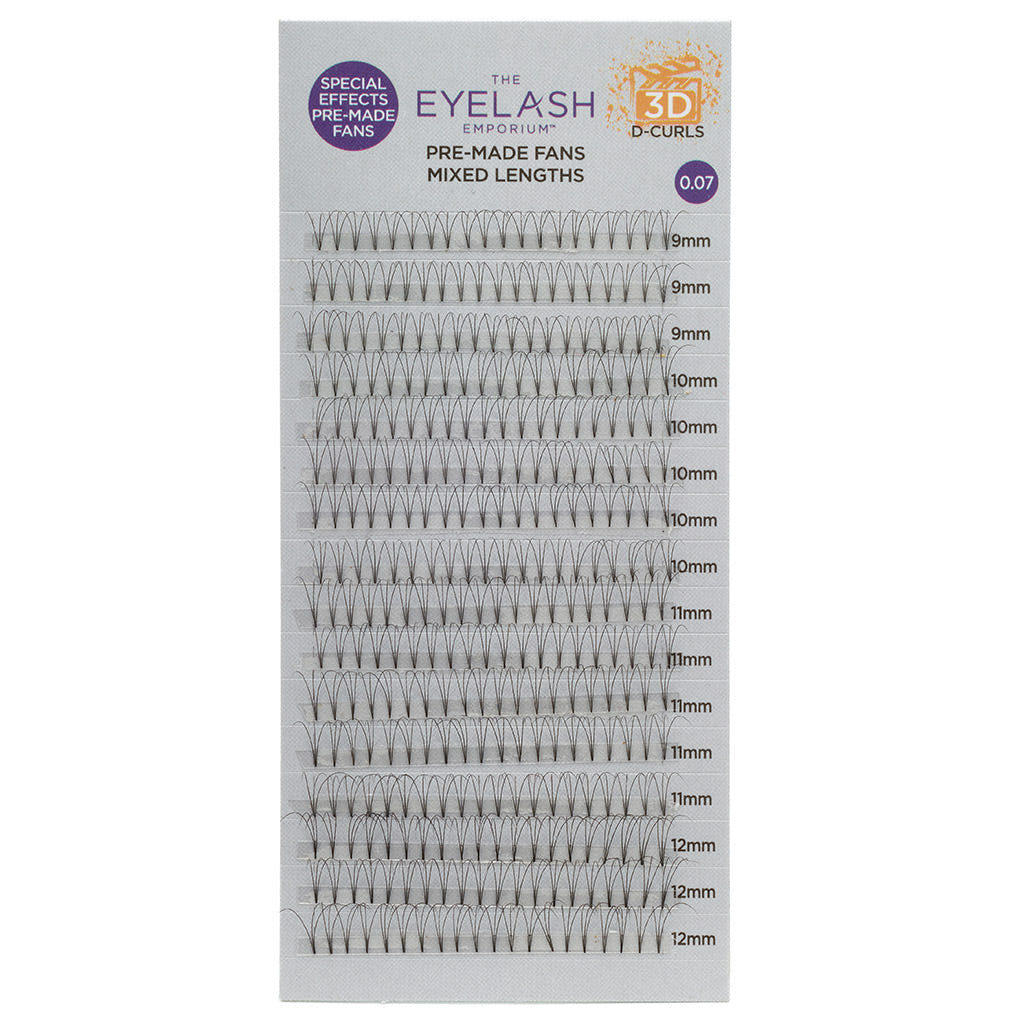 Eyelash Emporium 3D D Curls Pre-Made Fans 0.07 Mixed Lengths (Front)