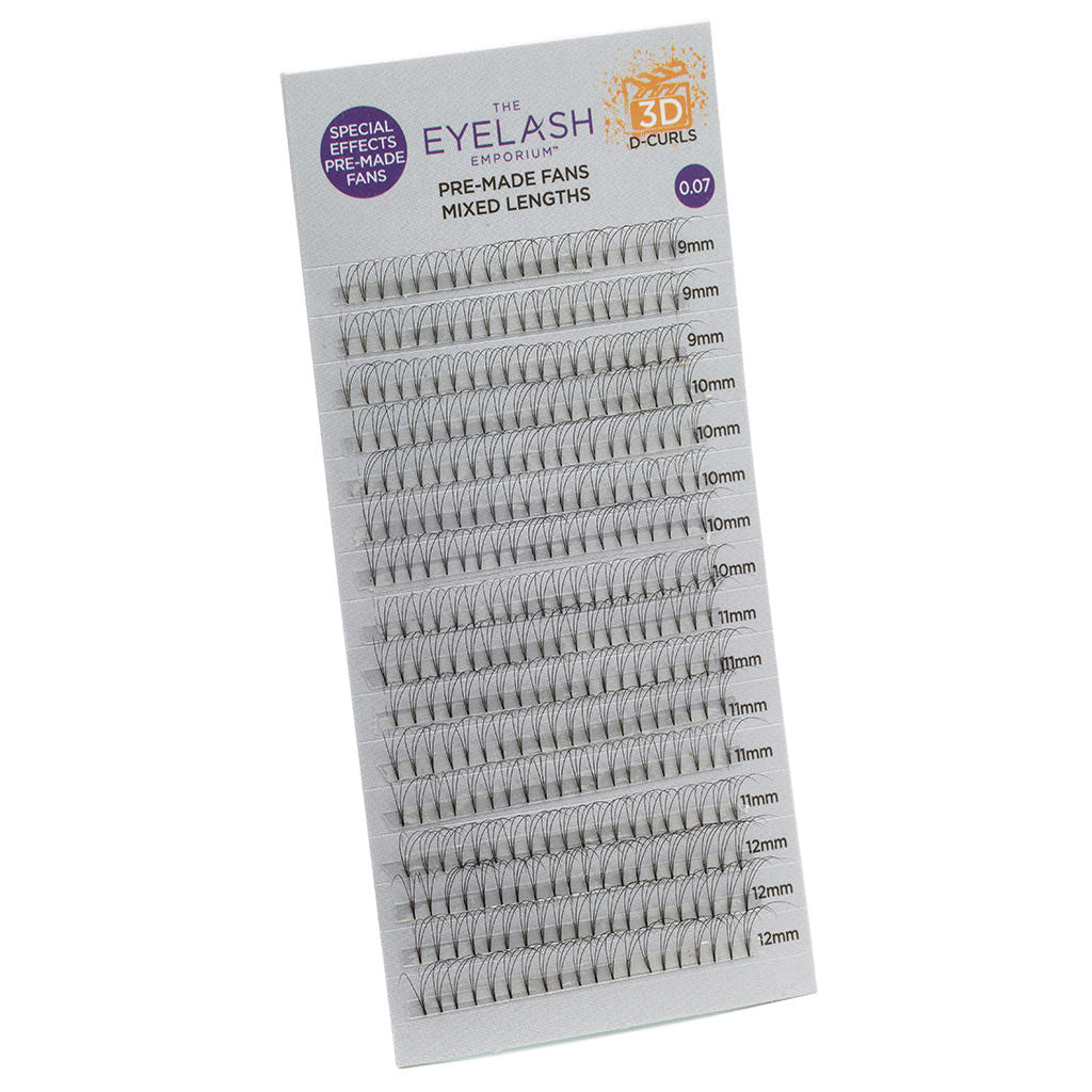 Eyelash Emporium 3D D Curls Pre-Made Fans 0.07 Mixed Lengths (Angled)