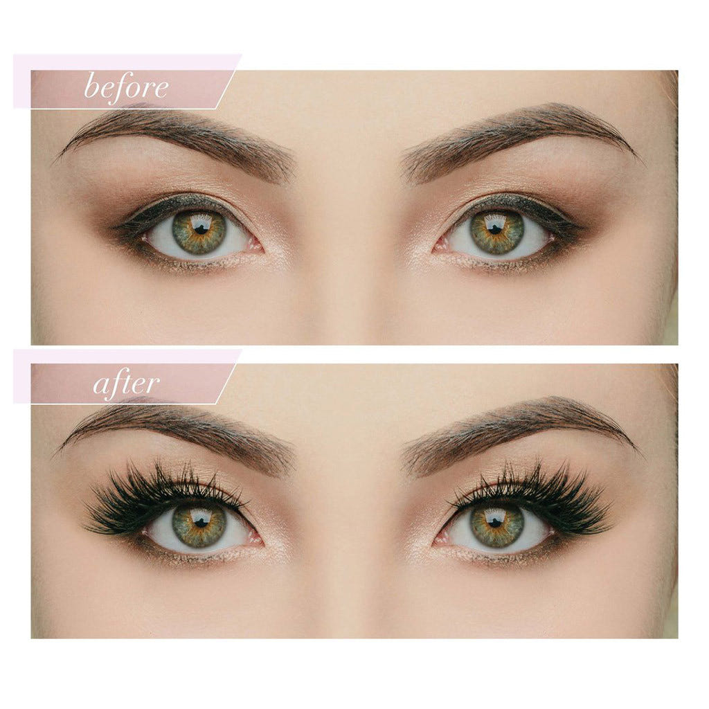 A side-by-side comparison shows eyes before and after using House of Lashes False Eyelashes. The top image displays natural eyebrows and eyelashes. The bottom image showcases the same eyes with thicker, darker, and fuller Iconic eyelashes from House of Lashes by House of Lashes and enhanced eyebrows, illustrating a dramatic difference.