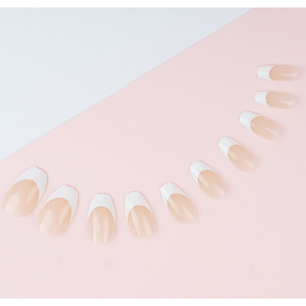 Invogue False Nails Coffin Medium Length - Classic French Natural Bare (Lifestyle 2)