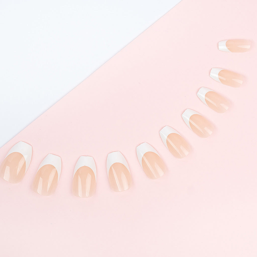 Invogue False Nails Coffin Medium Length - Classic French Natural Pink (Lifestyle 2)