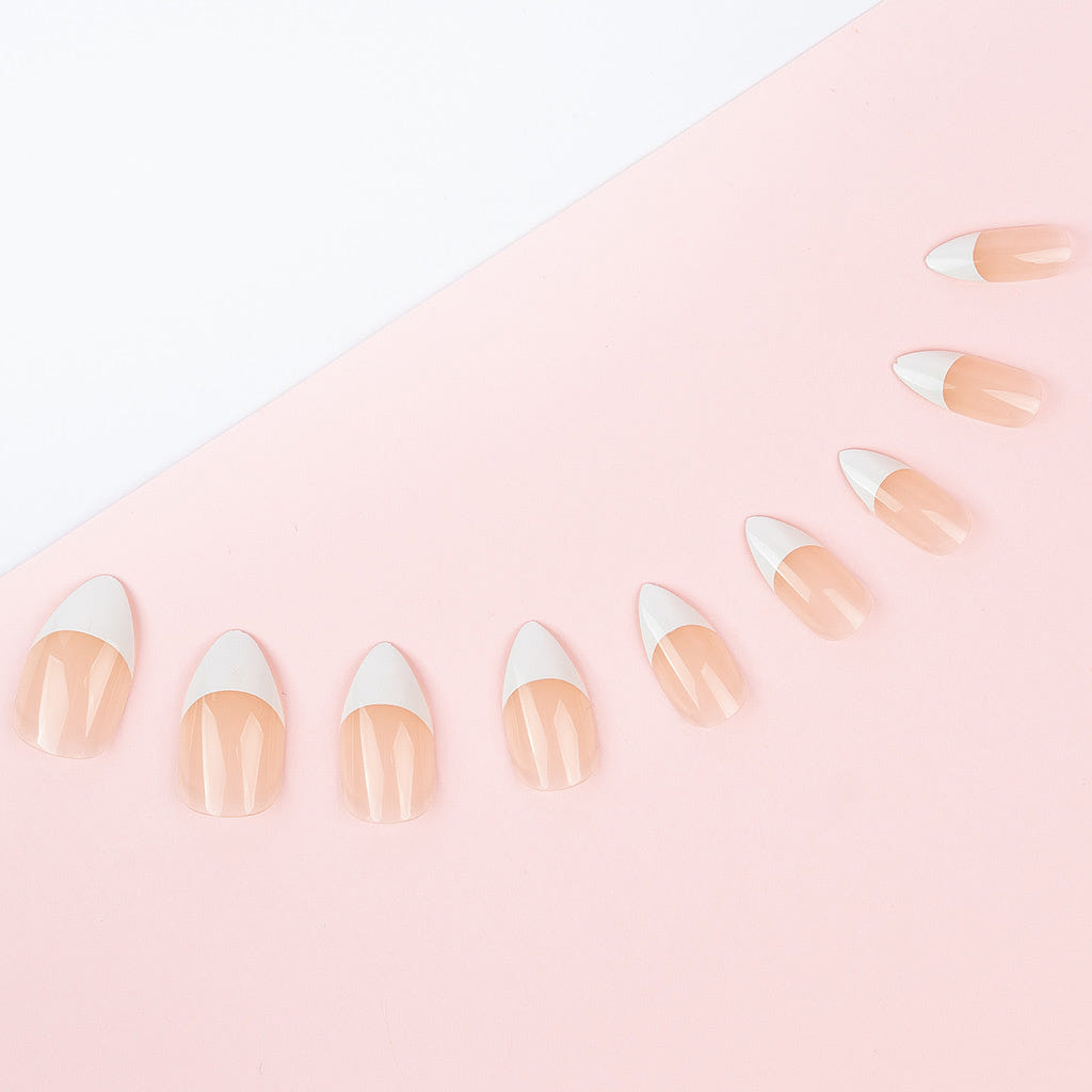 Invogue False Nails Oval Medium Length - Classic French Natural Bare (Lifestyle 2)