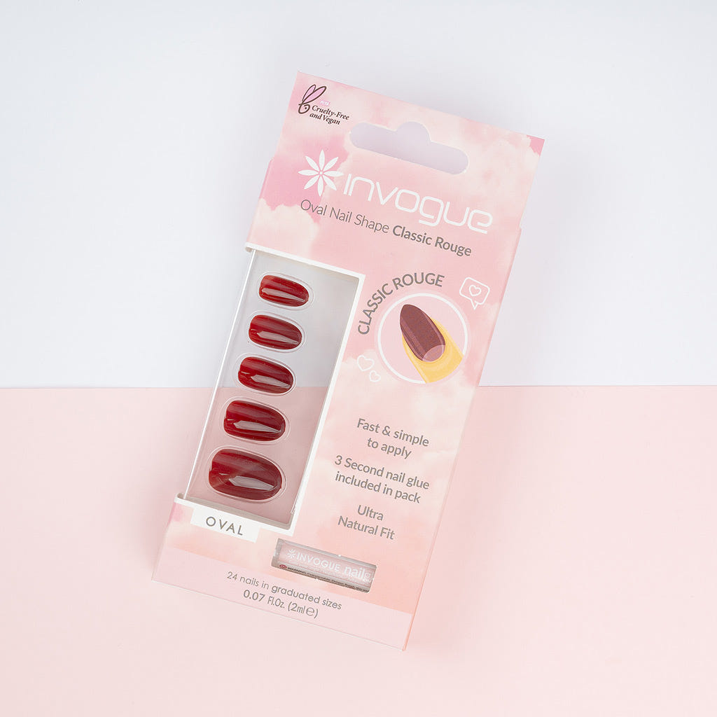Invogue False Nails Oval Medium Length - Classic Rouge (Lifestyle 1)