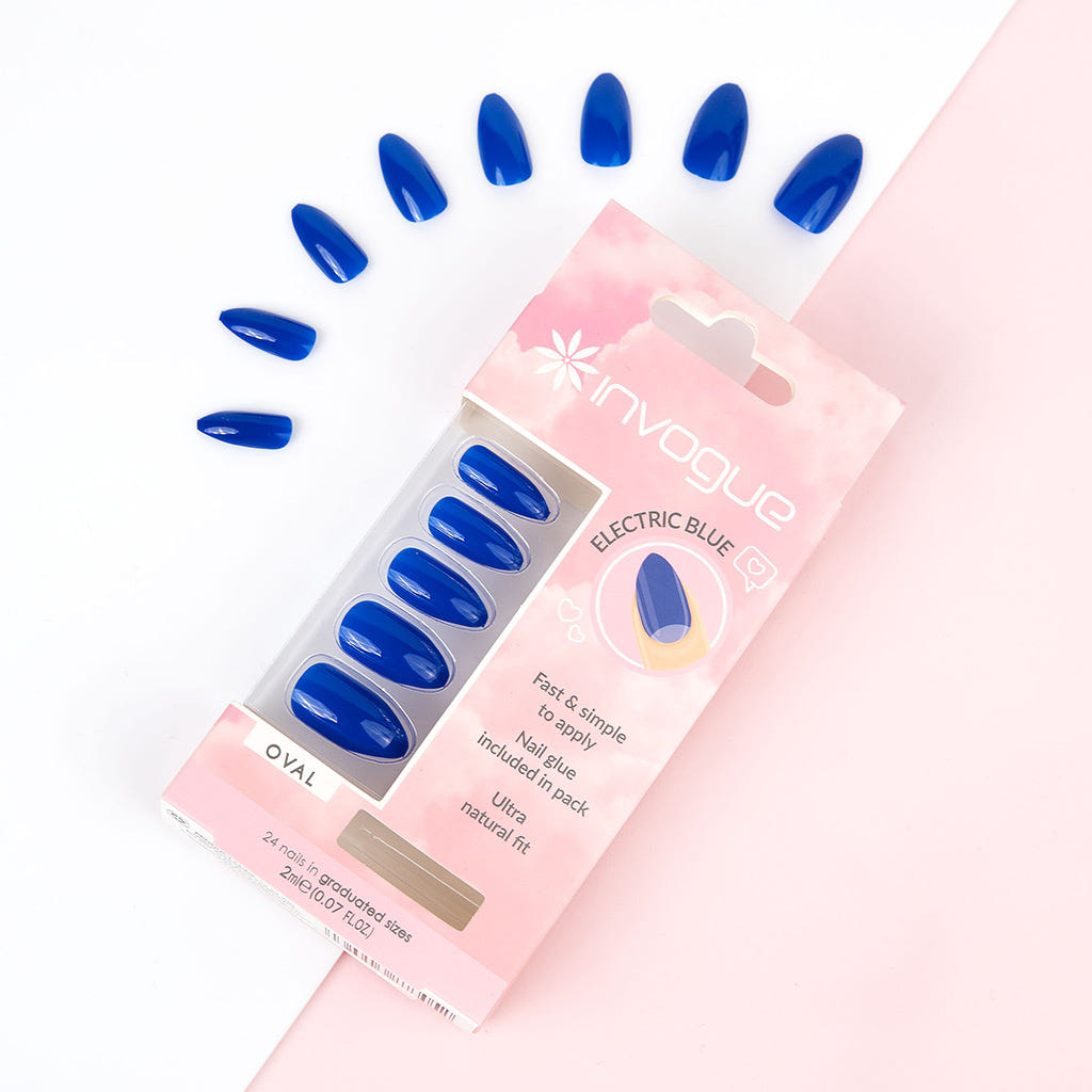Invogue False Nails Oval Medium Length - Electric Blue (Lifestyle 1)