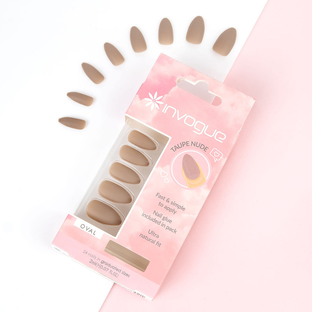Invogue False Nails Oval Medium Length - Taupe Nude (Lifestyle 1)