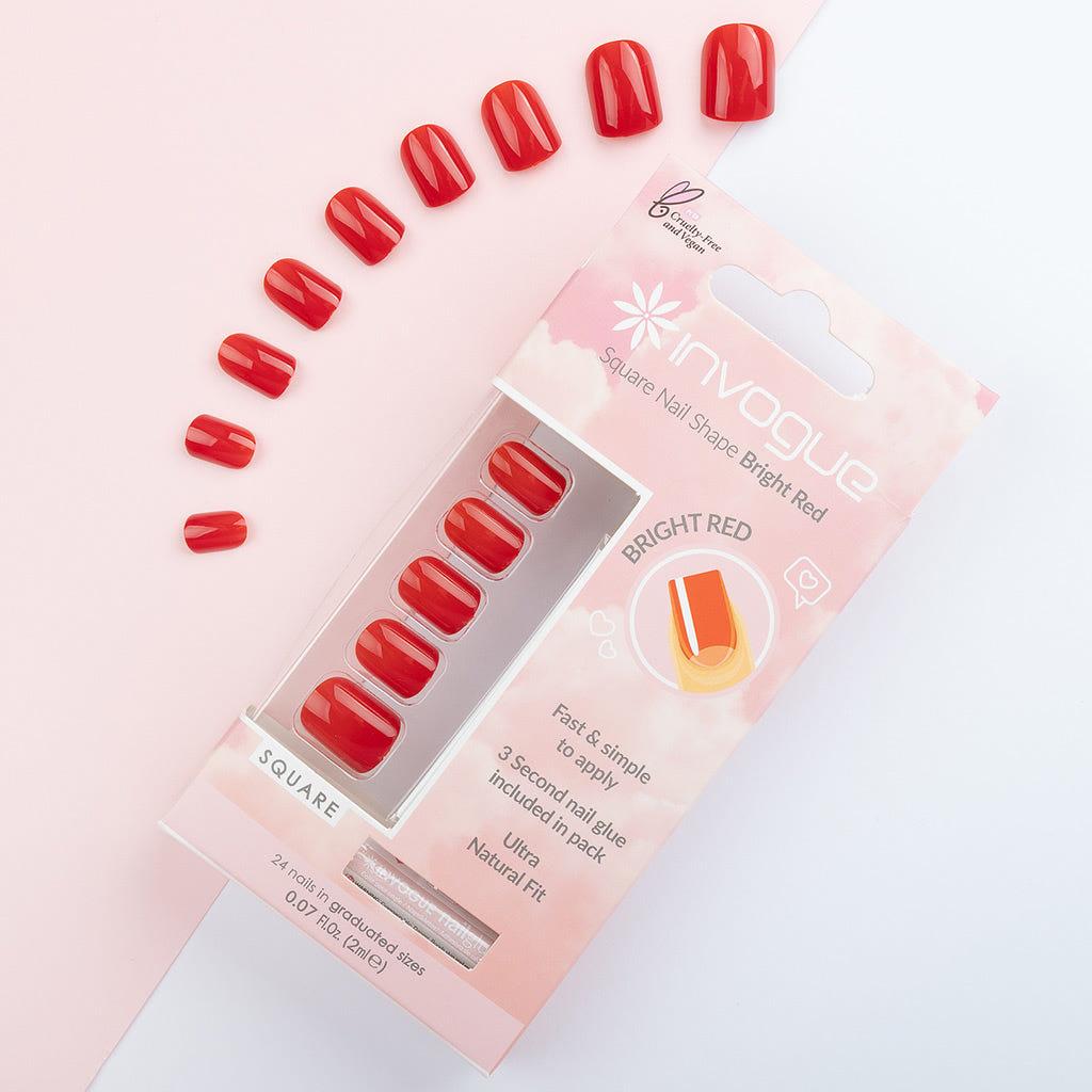 Invogue False Nails Square Medium Length - Bright Red (Lifestyle 3)