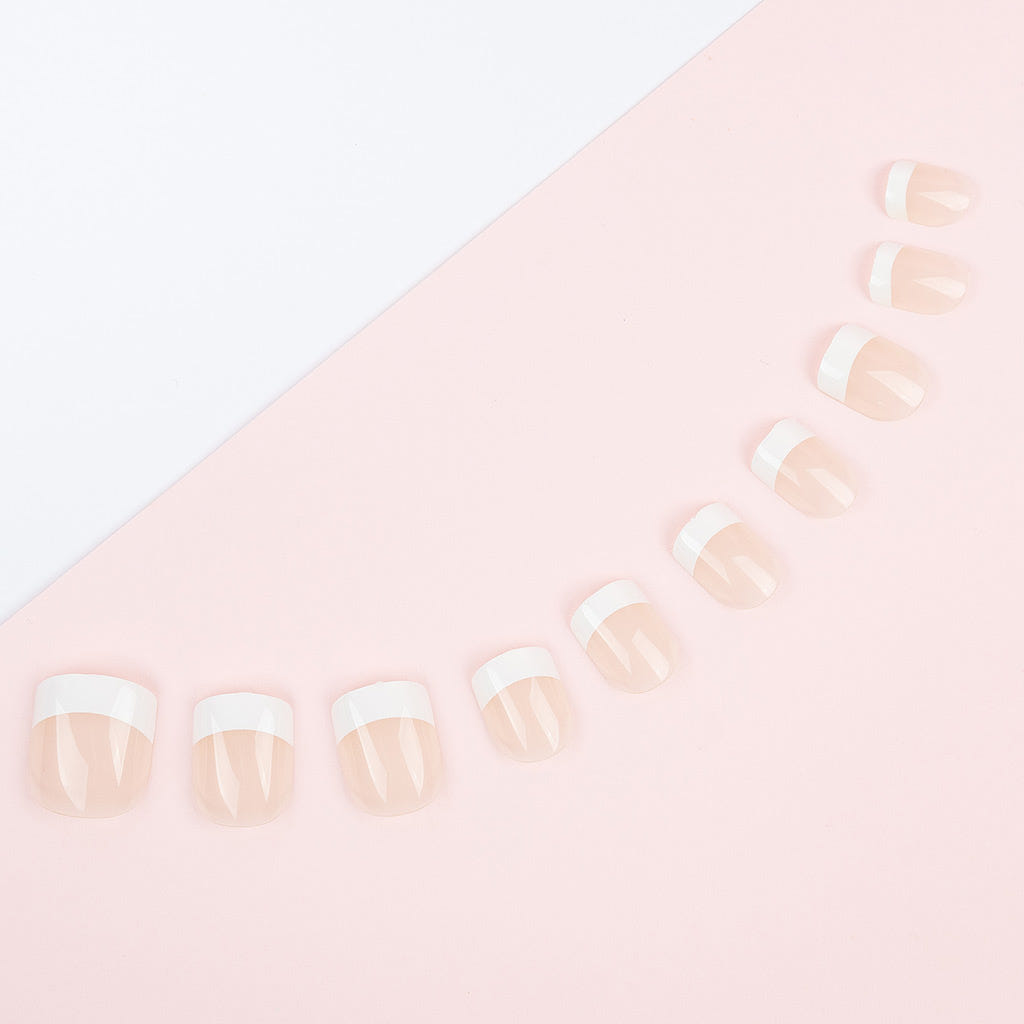 Invogue False Nails Square Medium Length - Classic French Natural Bare (Lifestyle 2)