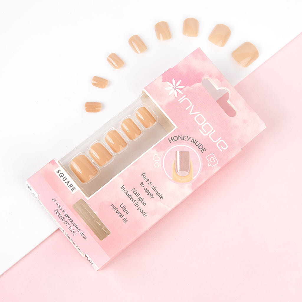 Invogue False Nails Square Medium Length - Honey Nude (Lifestyle 1)