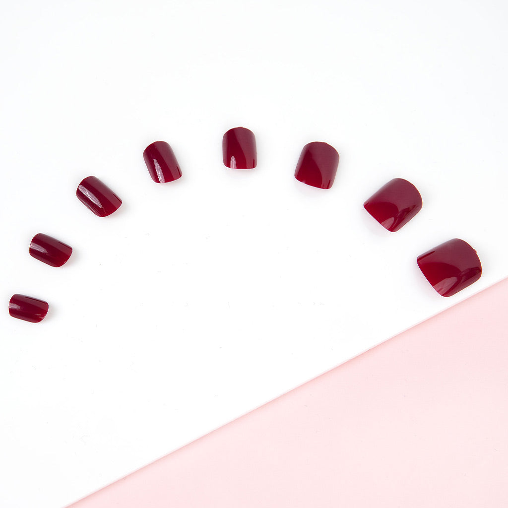 Invogue False Nails Square Medium Length Wine Red False Eyelashes