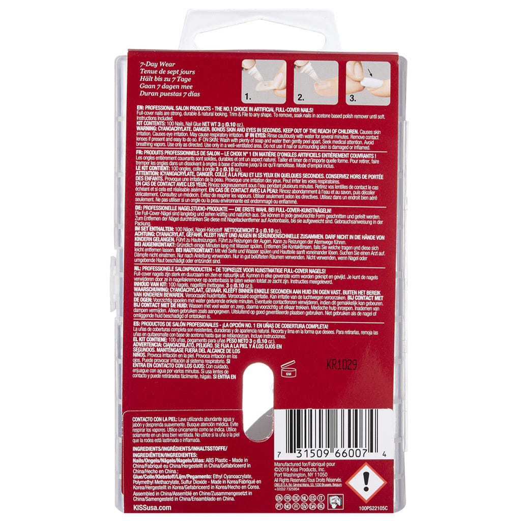 Kiss False Nails - Full Cover Long Stiletto Nails (Back of Pack)