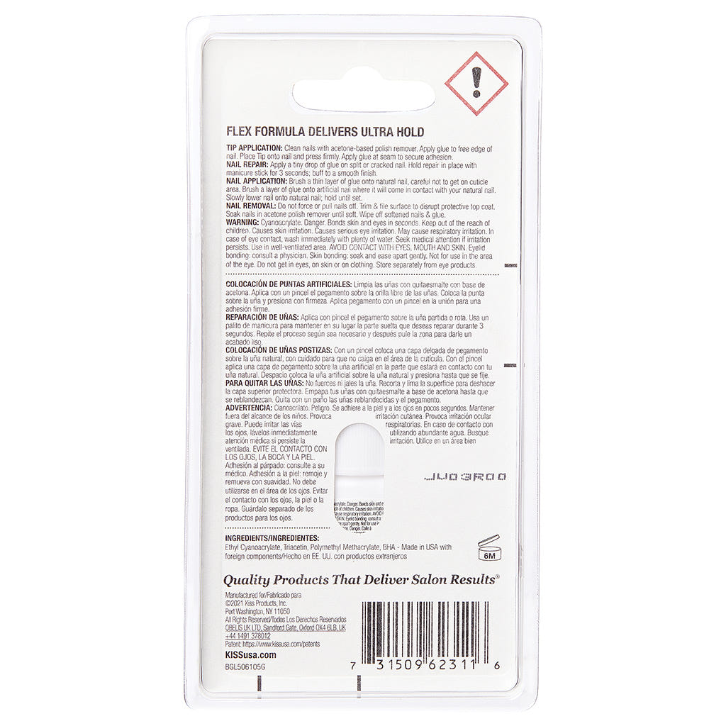 Kiss False Nails Powerflex Nail Glue - Brush-on (5g) - Back of Pack
