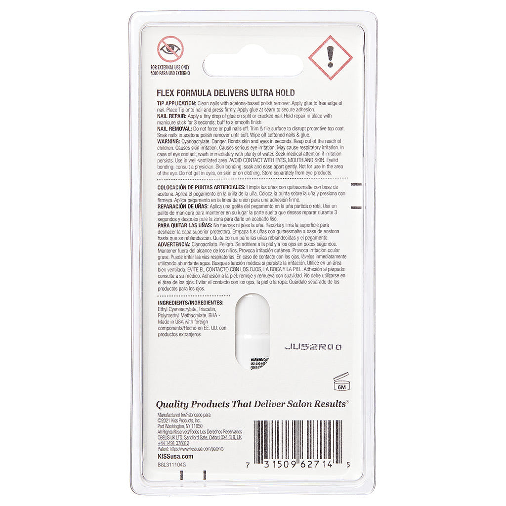 Kiss False Nails Powerflex Nail Glue - Precision (3g) - Back of Pack
