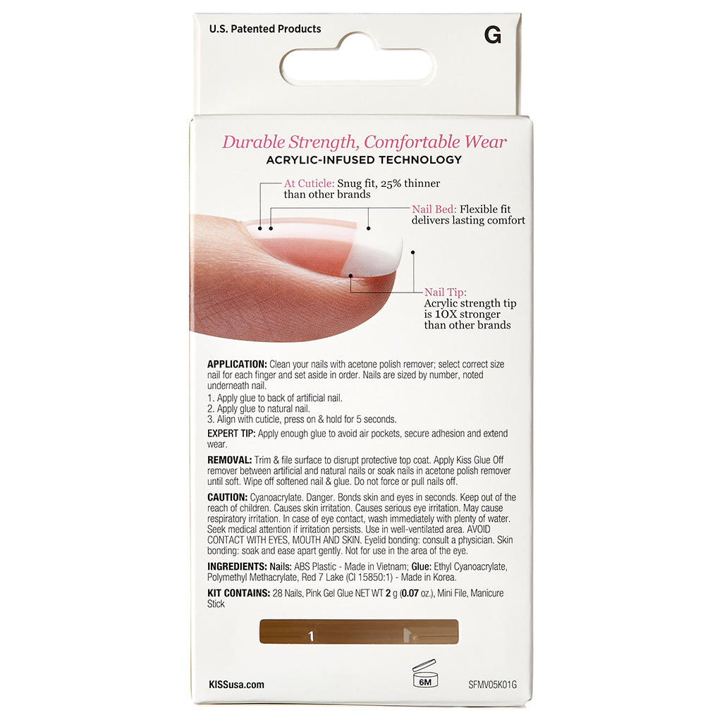 Kiss False Nails Salon Acrylic French Nails - Je T'aime (Back of Pack)