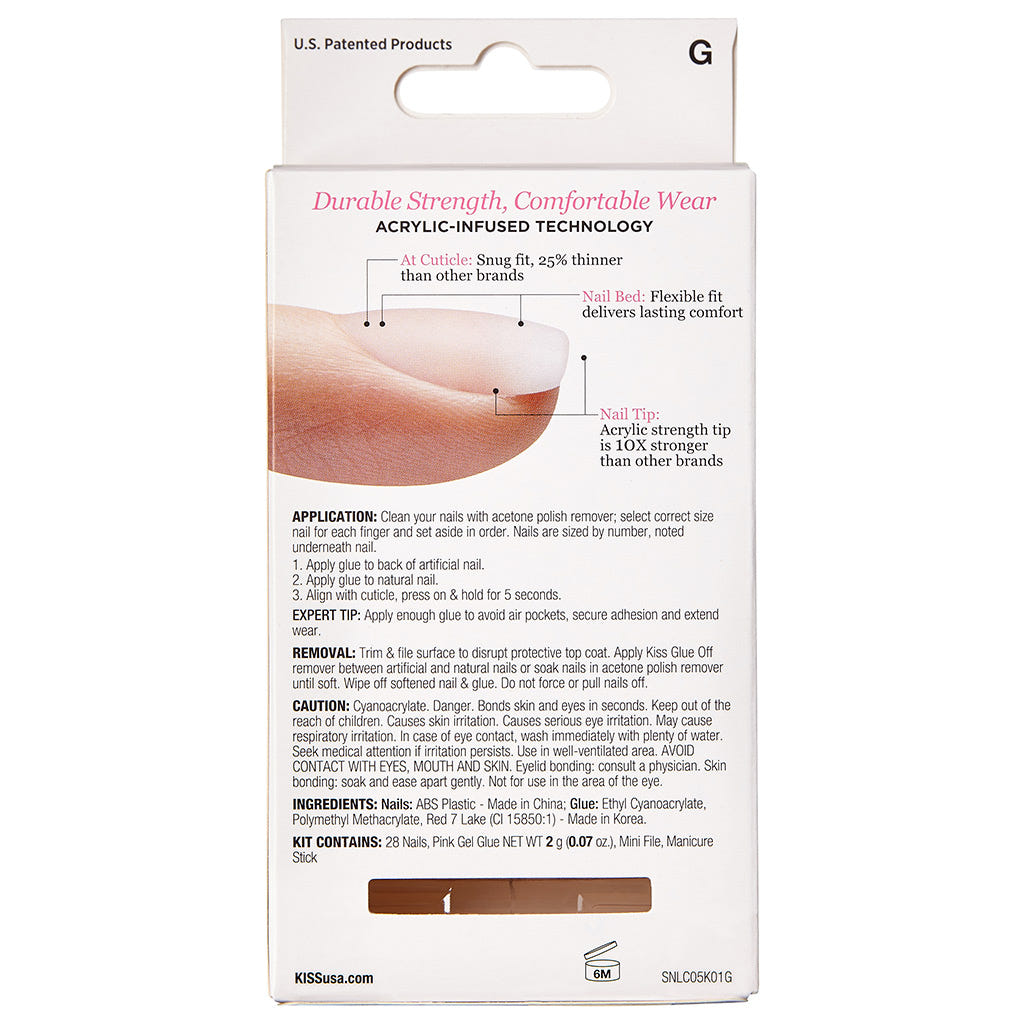Kiss False Nails Salon Acrylic Natural Nails - Strong Enough (Back of Pack)