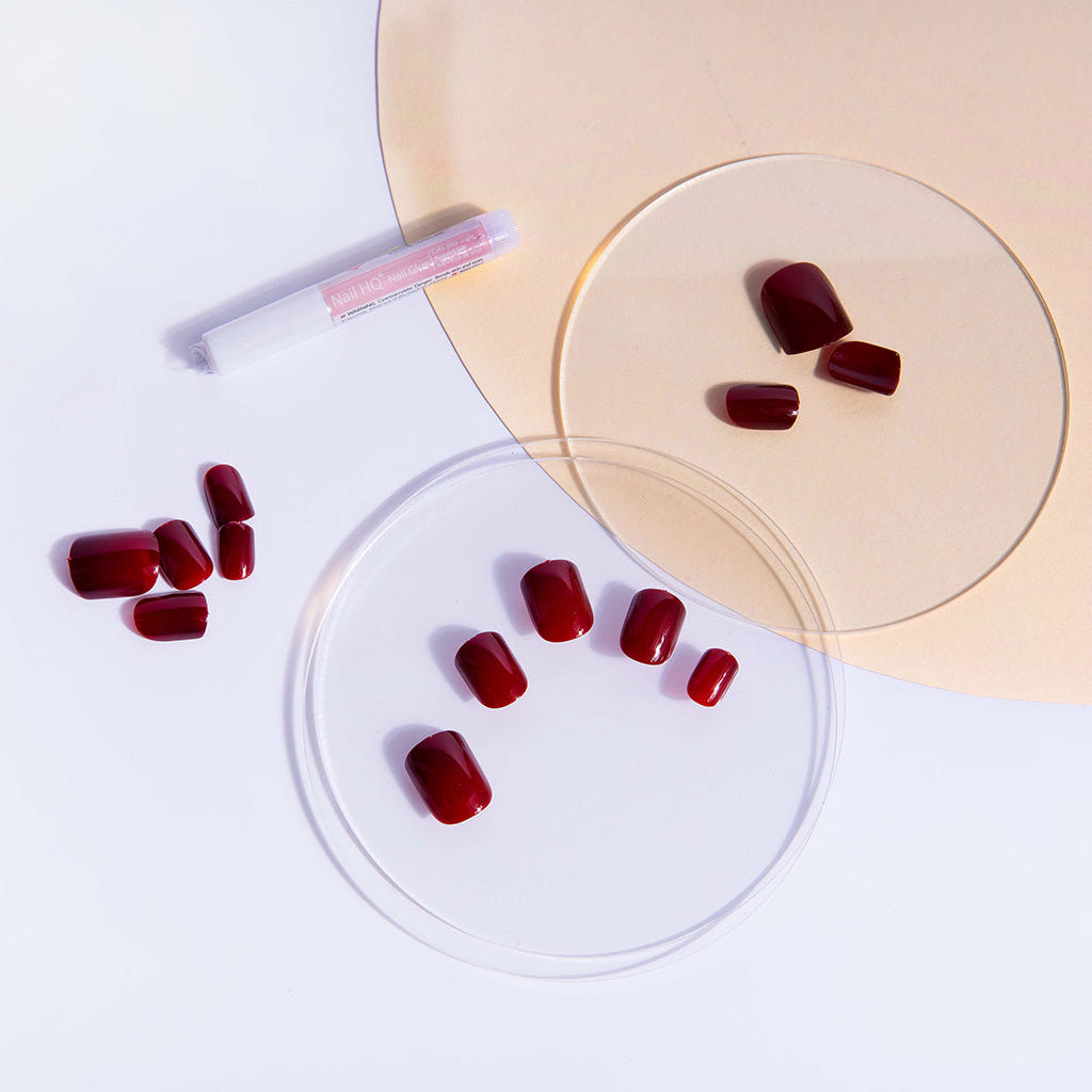 Nail HQ False Nails Square - Deep Red (Lifestyle)