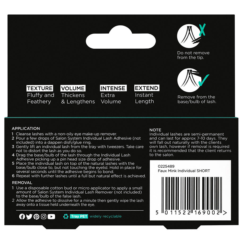 Salon System Cluster Lashes Mink Style Short Black (Back of Packaging)