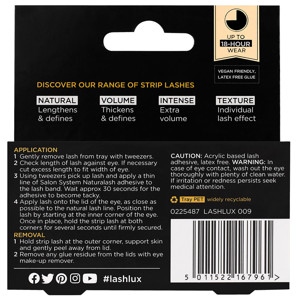 Salon System Naturalash LashLUX 009 (Back of Packaging)
